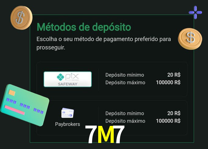 O cassino 7M7 oferece uma grande variedade de métodos de pagamento